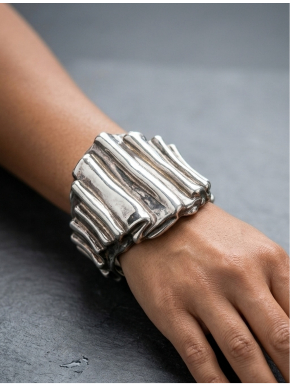 Heavy 925 Sterling Silver Modernist Brutalist Stunning Statement Cuff Bracelet